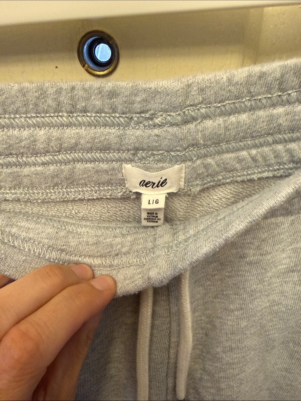 Aerie Light Gray Fleece Jogger Pants - Casual Drawstring Sweatpants - Picture 3 of 4